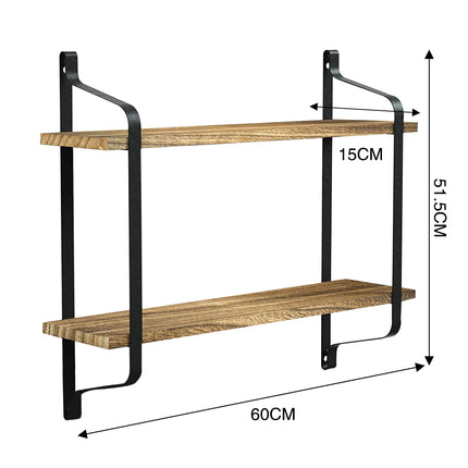2-Tier Floating Wall Shelf Wooden Bathroom Storage Shelf