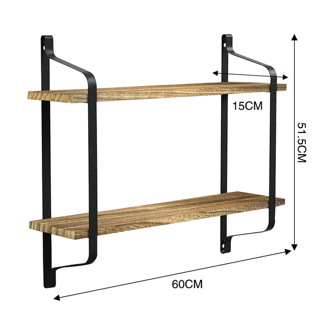 2-Tier Floating Wall Shelf Wooden Bathroom Storage Shelf
