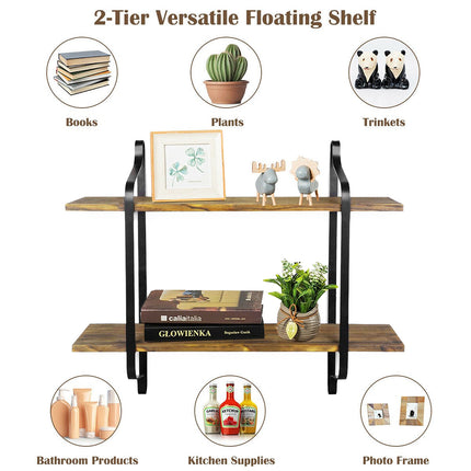 2-Tier Floating Wall Shelf Wooden Bathroom Storage Shelf