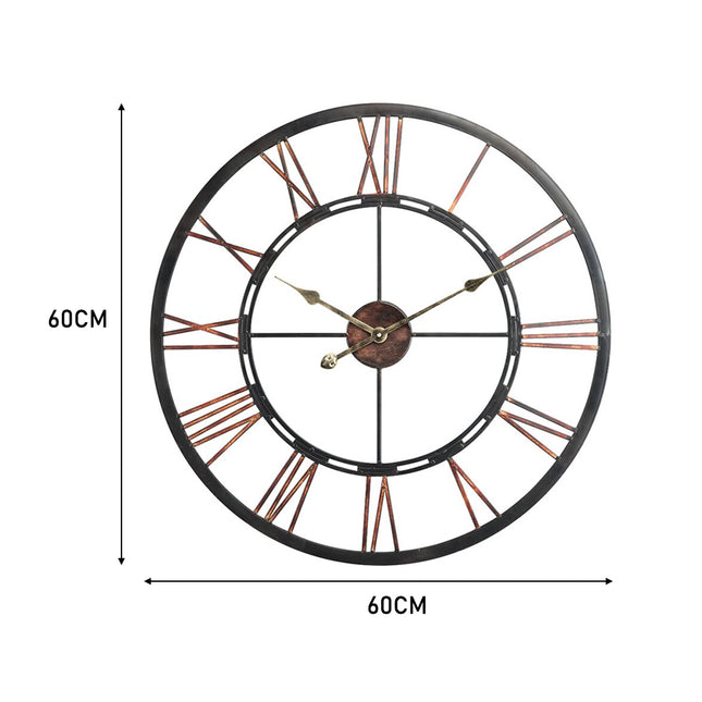 Black 60CM Metal Roman Numerals Wall Clock