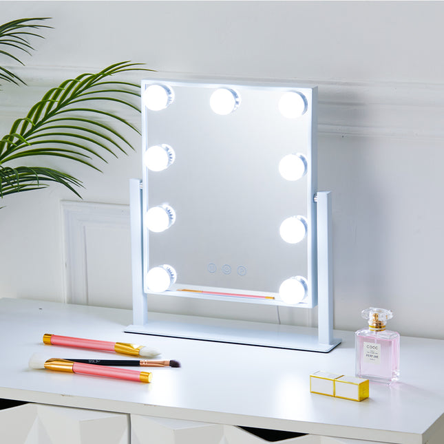 Hollywood Vanity Mirror with 9 LED Bulbs, 3 Colour Lighting Modes 30 x 35 cm