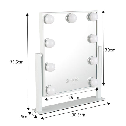 Hollywood Vanity Mirror with 9 LED Bulbs, 3 Colour Lighting Modes 30 x 35 cm