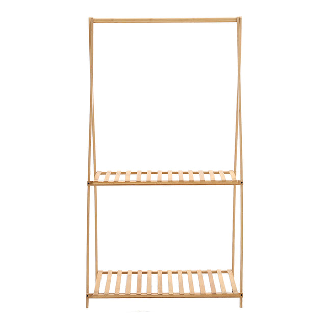 2 Tier Bamboo Hanging Plant Stand Folding Planter Shelves