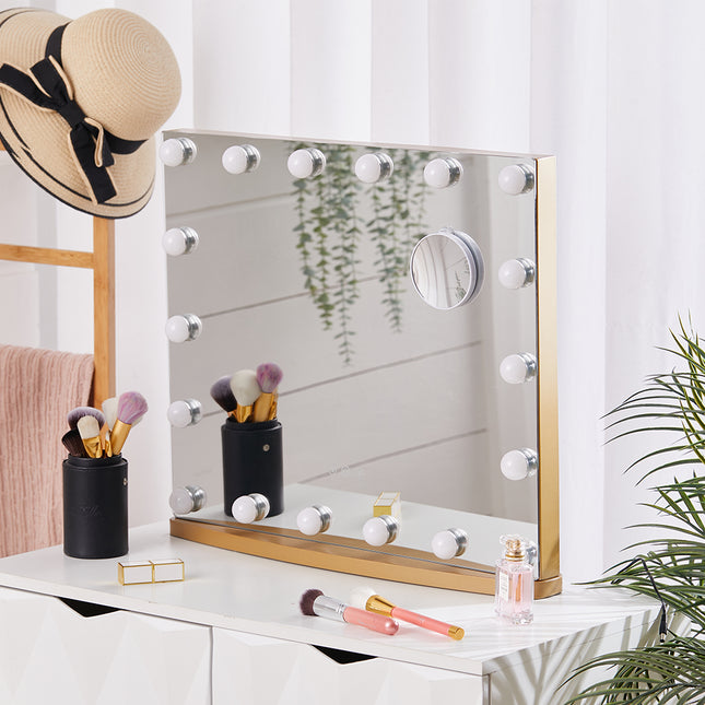Hollywood Style LED Makeup Mirror with Metal Frame 58×48cm Gold or White