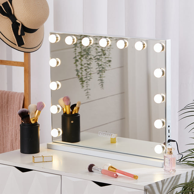Bluetooth-enabled white Hollywood LED vanity mirror 58x46cm