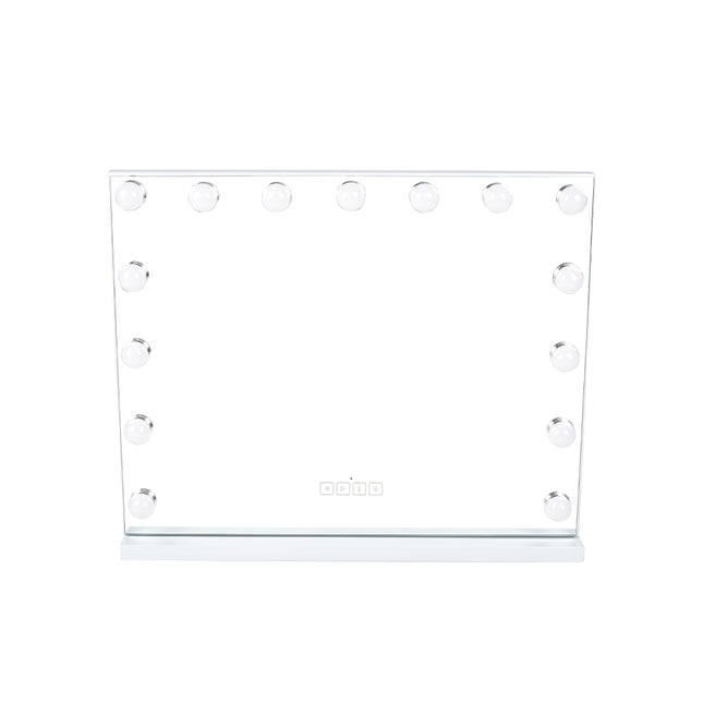 Bluetooth-enabled white Hollywood LED vanity mirror 58x46cm