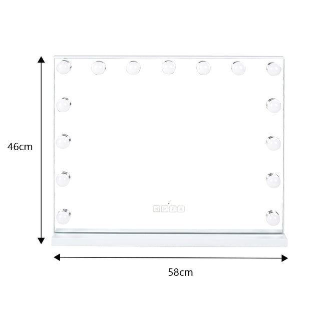 Bluetooth-enabled white Hollywood LED vanity mirror 58x46cm