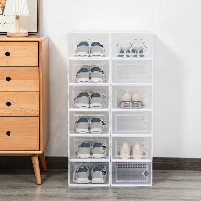 White 33.5cm 12pcs Clear Plastic Shoe Storage Boxes