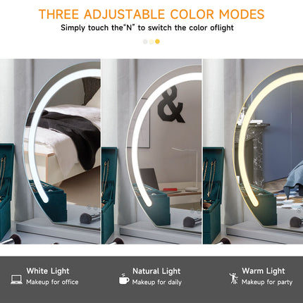 Round Hollywood Vanity Mirror with LED Lights 42×38cm