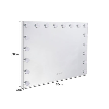 Dimmable LED Rectangle Hollywood Vanity Mirror 18 Bulbs 70 x 50 cm