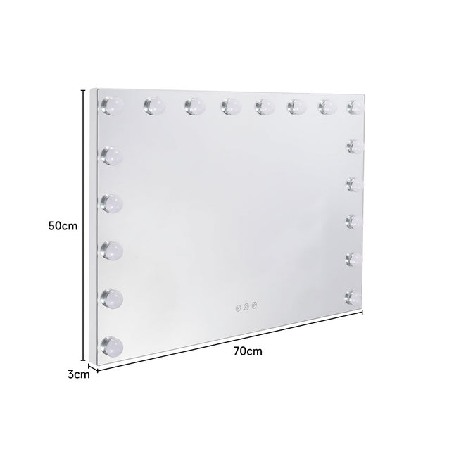 Dimmable LED Rectangle Hollywood Vanity Mirror 18 Bulbs 70 x 50 cm