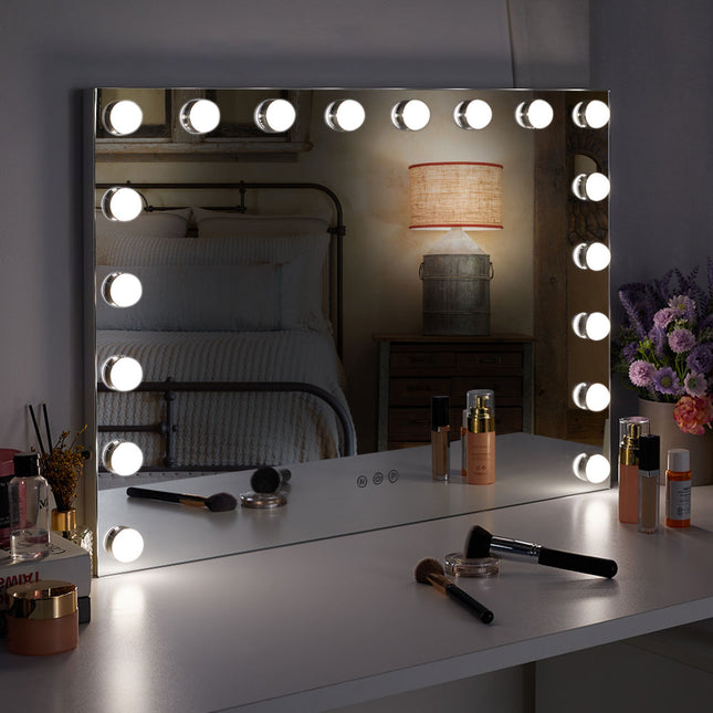 Dimmable LED Rectangle Hollywood Vanity Mirror 18 Bulbs 70 x 50 cm