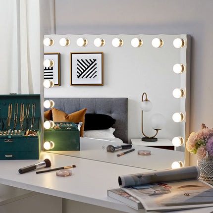 Dimmable LED Rectangle Hollywood Vanity Mirror 18 Bulbs 70 x 50 cm
