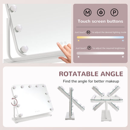 Sheonly Frameless Hollywood Vanity Mirror with 11 Dimmable Lights