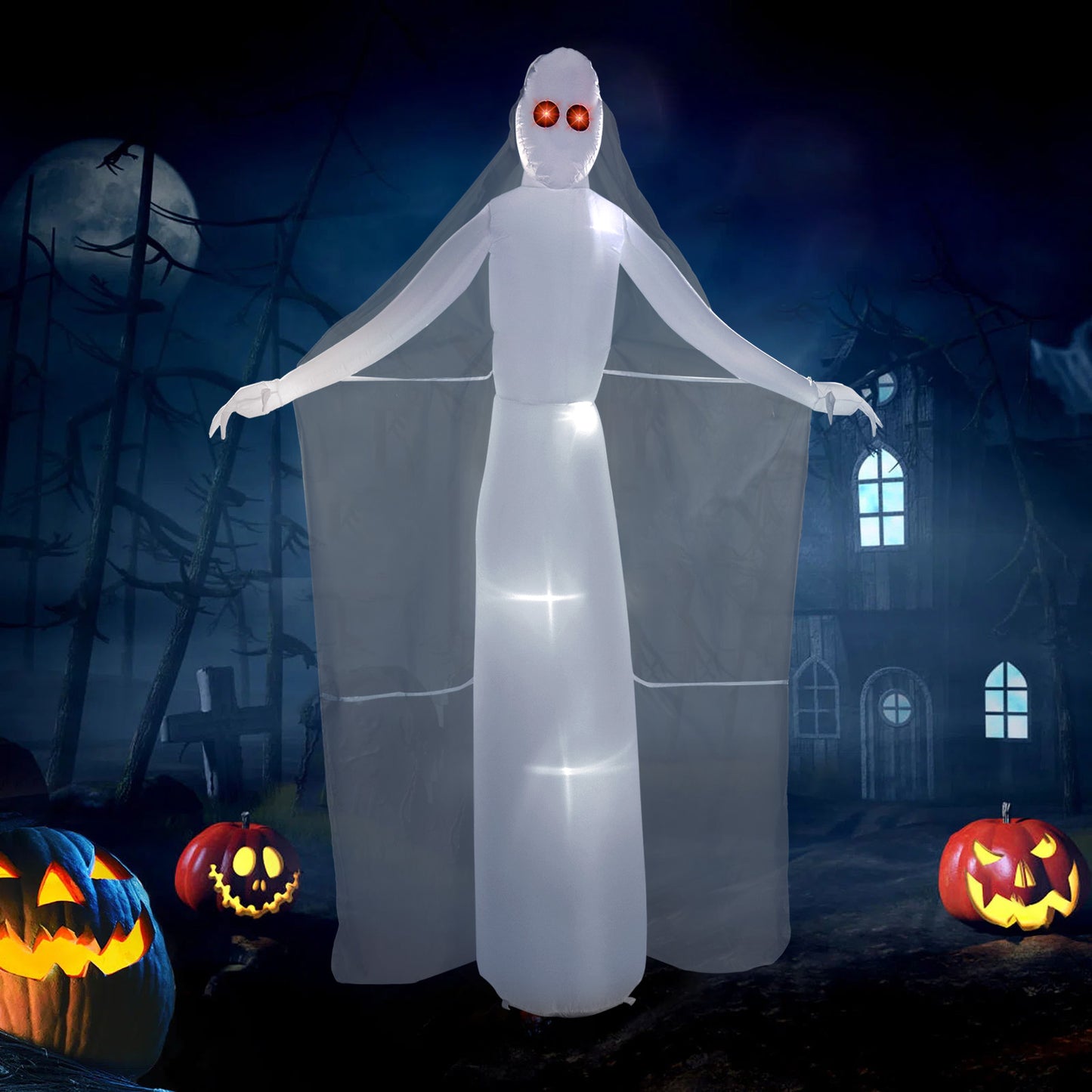 Halloween Inflatable White Tall Ghost Bride with Red Eyes