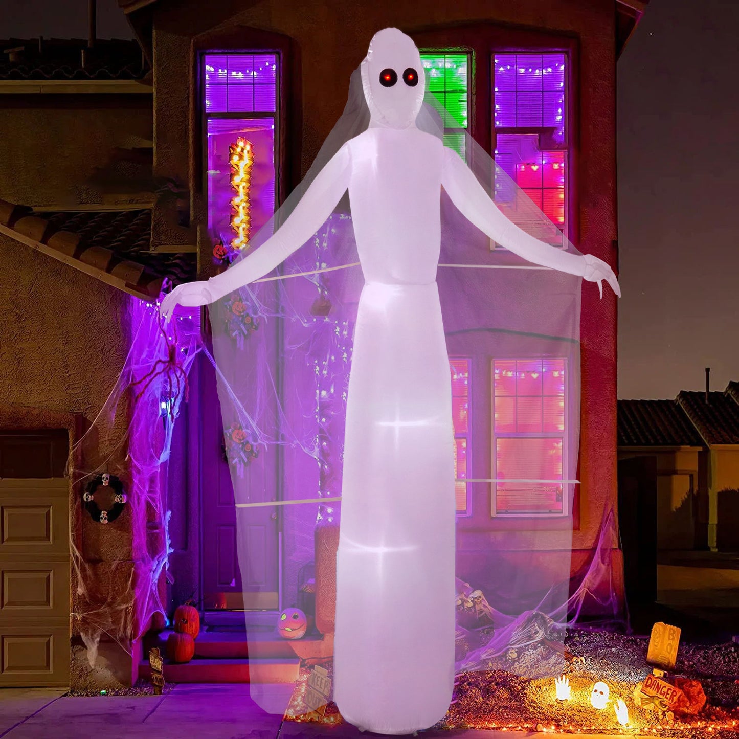 Halloween Inflatable White Tall Ghost Bride with Red Eyes