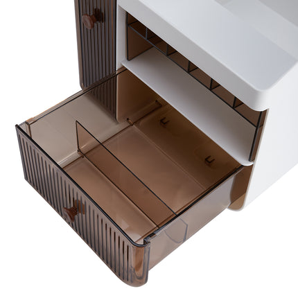 Large Capacity White Makeup Organizer with Semi Transparent Drawers