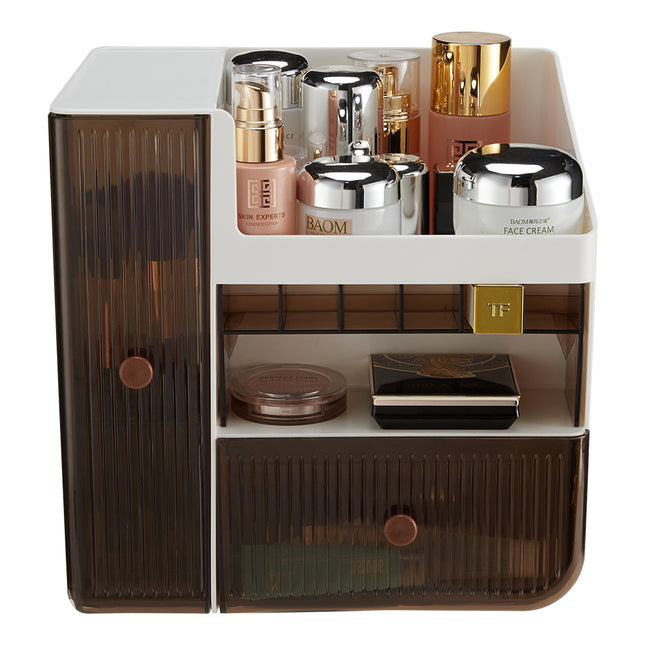 Large Capacity White Makeup Organizer with Semi Transparent Drawers