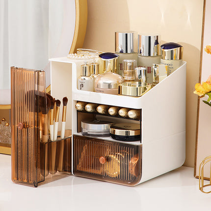 Large Capacity White Makeup Organizer with Semi Transparent Drawers