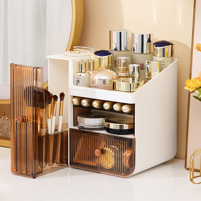 Large Capacity White Makeup Organizer with Semi Transparent Drawers