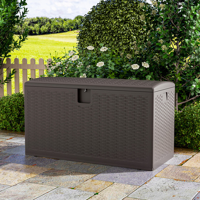 99 Gallon Rattan Outdoor Deck Storage Box Brown/Black