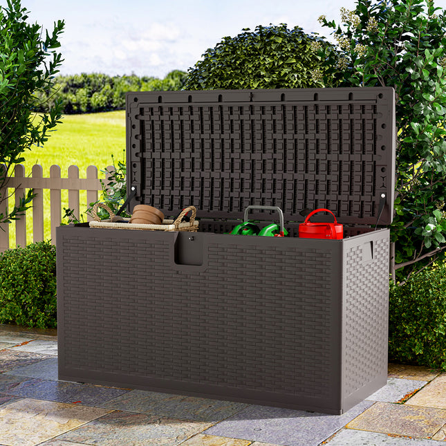 99 Gallon Rattan Outdoor Deck Storage Box Brown/Black