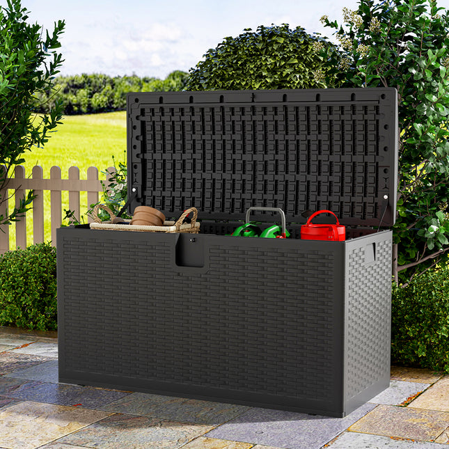 99 Gallon Rattan Outdoor Deck Storage Box Brown/Black