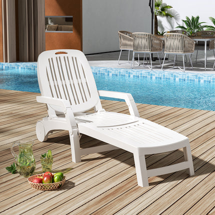Black and White Outdoor Folding Lounge Chair Recliner with Wheels
