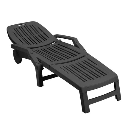 Black and White Outdoor Folding Lounge Chair Recliner with Wheels