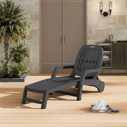 Black and White Outdoor Folding Lounge Chair Recliner with Wheels