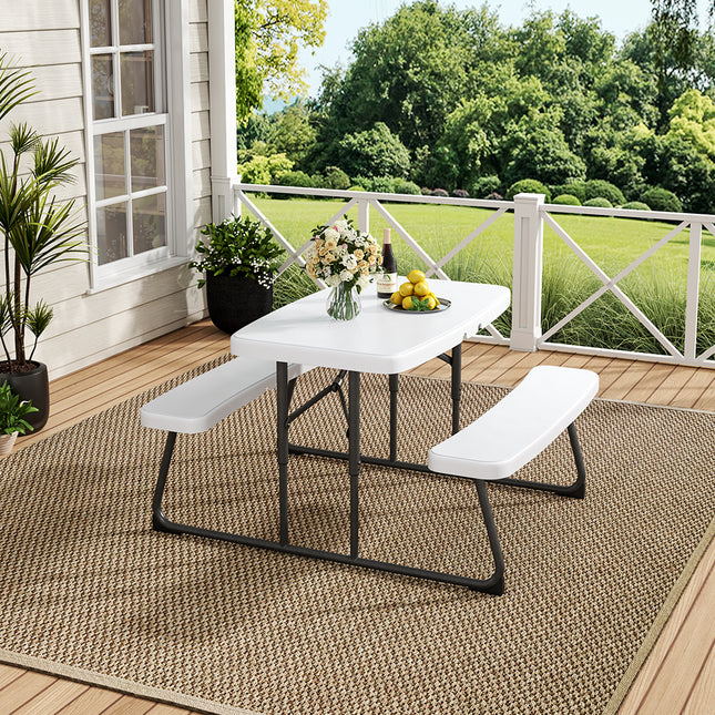 Beige Foldable Picnic Table and Bench Set for Kids