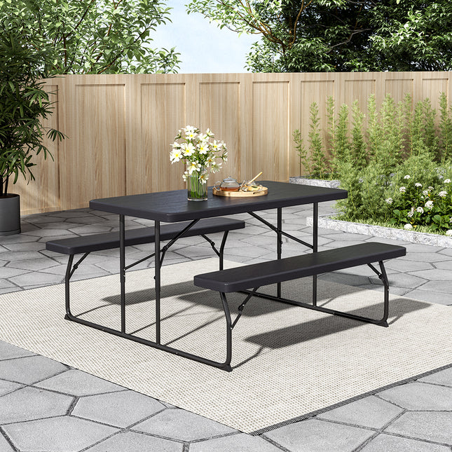 Black Foldable Picnic Table and Bench Set