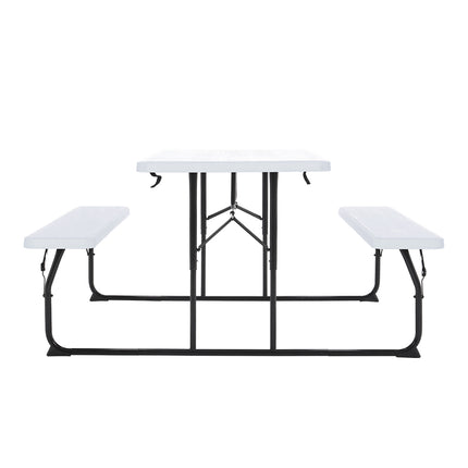 Foldable White Bench and Picnic Table Set