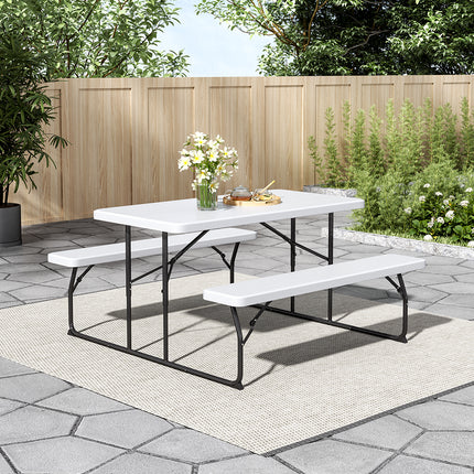 Foldable White Bench and Picnic Table Set