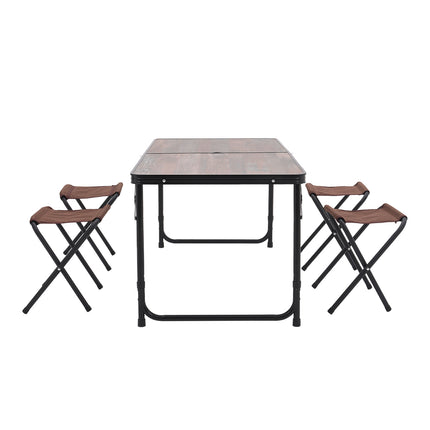 Brown Outdoor Foldable Picnic Table with Four Stools