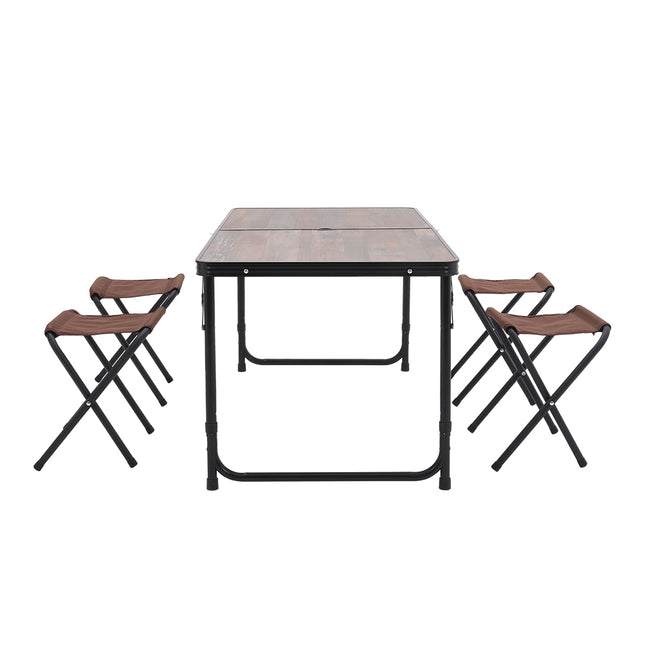 Brown Outdoor Foldable Picnic Table with Four Stools