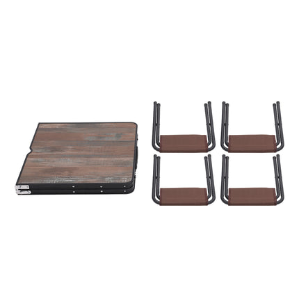 Brown Outdoor Foldable Picnic Table with Four Stools