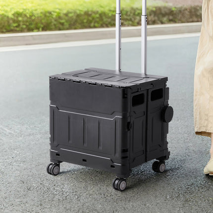 Black 50L Cable Stayed Collapsible Rolling Utility Crate Shopping Cart