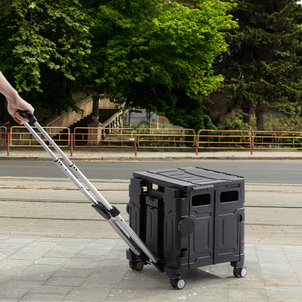Black 50L Cable Stayed Collapsible Rolling Utility Crate Shopping Cart