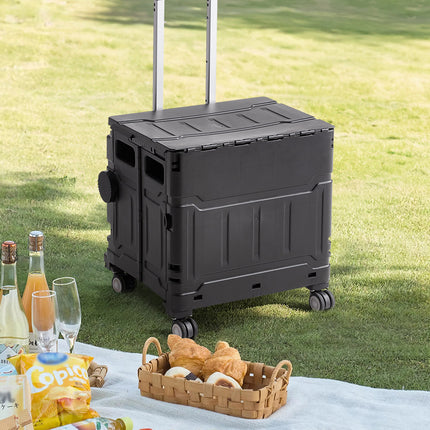 Black 50L Cable Stayed Collapsible Rolling Utility Crate Shopping Cart
