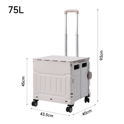 White 75L Cable Stayed Collapsible Rolling Utility Crate Shopping Cart