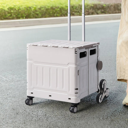 White 75L Cable Stayed Collapsible Rolling Utility Crate Shopping Cart