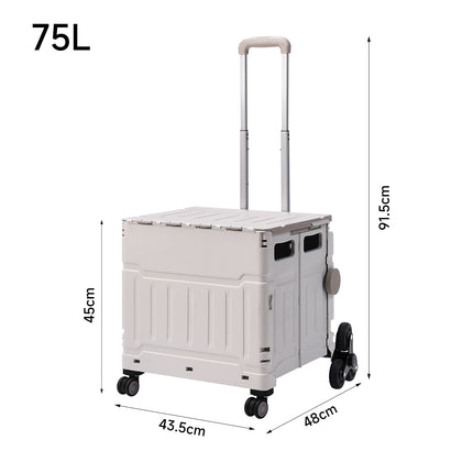 White 75L Collapsible Rolling Utility Crate Shopping Cart with 8 Wheels
