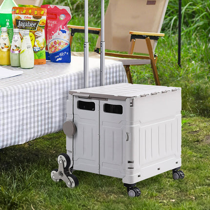 White 75L Collapsible Rolling Utility Crate Shopping Cart with 8 Wheels