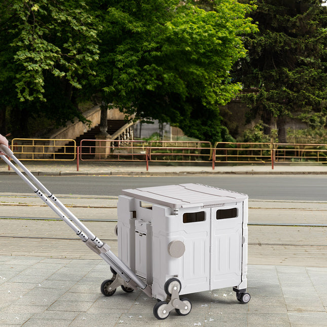 White 75L Collapsible Rolling Utility Crate Shopping Cart with 8 Wheels