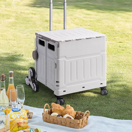 White 75L Cable Stayed Collapsible Rolling Utility Crate Shopping Cart