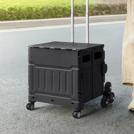 Black 75L Collapsible Rolling Utility Crate Shopping Cart with 8 Wheels
