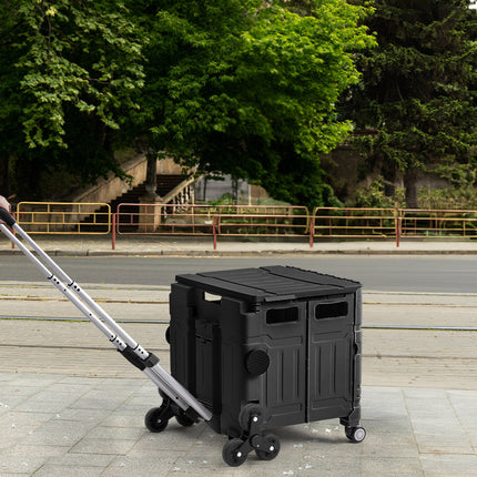Black 75L Collapsible Rolling Utility Crate Shopping Cart with 8 Wheels