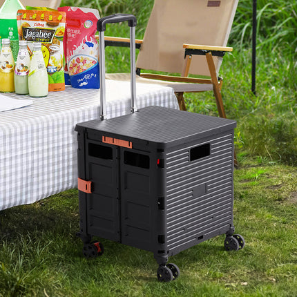 Magnetic-Lidded 55L Collapsible Rolling Utility Crate in Black