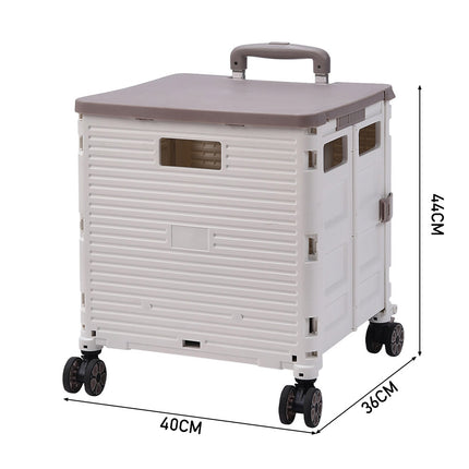 Magnetic-Lidded 55L Collapsible Rolling Utility Crate in White